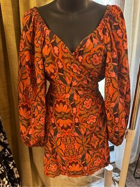 Dress Forum Orange Floral Wrap-Style Mini Dress